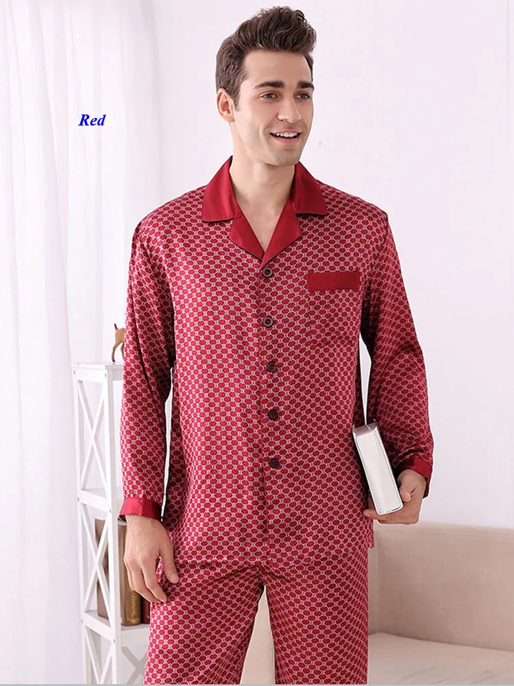 

New arrival natural silk crepe satin long sleeve V-neck loungewear,100% silk pocket pajama sets,men sleepwear,printed pajamas