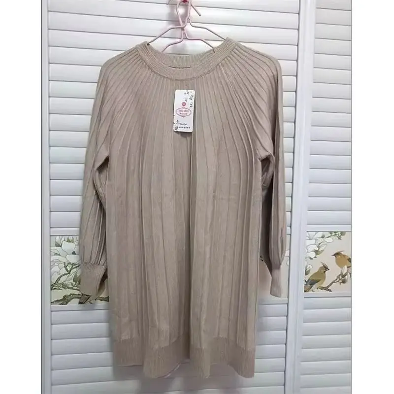 2026 Middle Aged Mother O-Neck Sweater Dress Spring Autumn Ladies Large Size 6XL Long Sweater Femme Fashion Loose Knit Top view 6