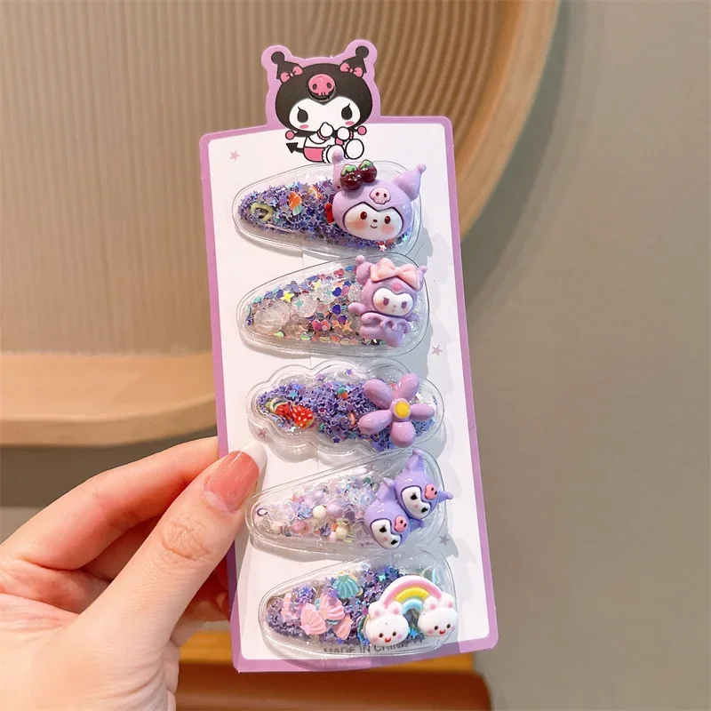 5pcs Sanrio Children's Hairpin Kawaii Hello Kitty My Melody Kuromi Cinnamoroll Anime Cute Girl Hairpin Fringe Accessory Gift