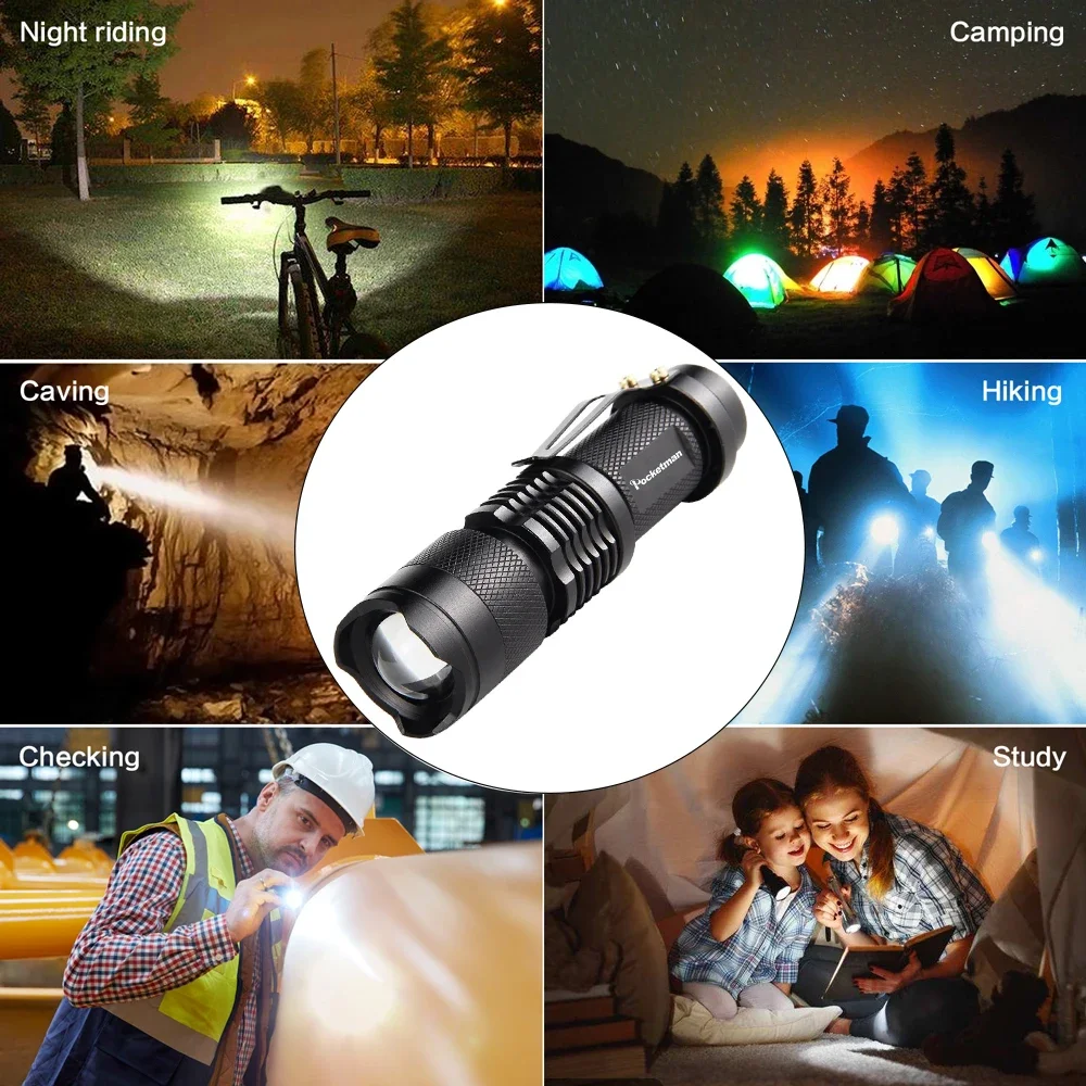 Powerful T6/Q5 LED Flashlight Adjustable Focus Zoomable Flashlights Waterproof Torch Tactical Flashlight for Camping Hiking