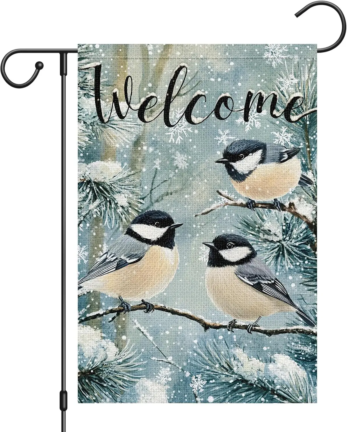 Heyfibro Welcome Winter Garden Flag 12x18 Inch Double Sided Burlap Birds Snowflake Yard Banner for Seasonal Christmas Outsid uui