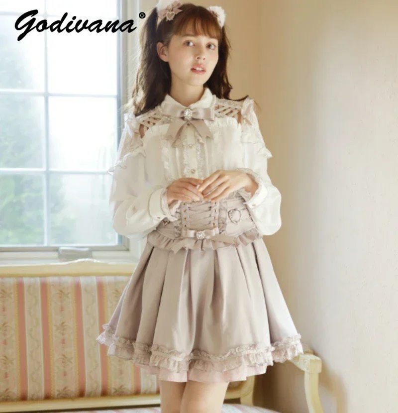 Japanese Liz Mine Mass Production Detachable Suspender Skirt Spring and Autumn Heart Cross Suspender Back Bow Straps Skirt