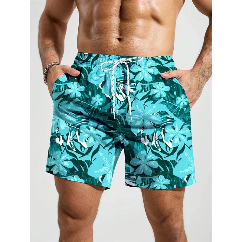 

Мужские пляжные шорты с 3D-принтом ярких цветочных узоров, повседневные, свободные, дышащие, на шнурке, модные