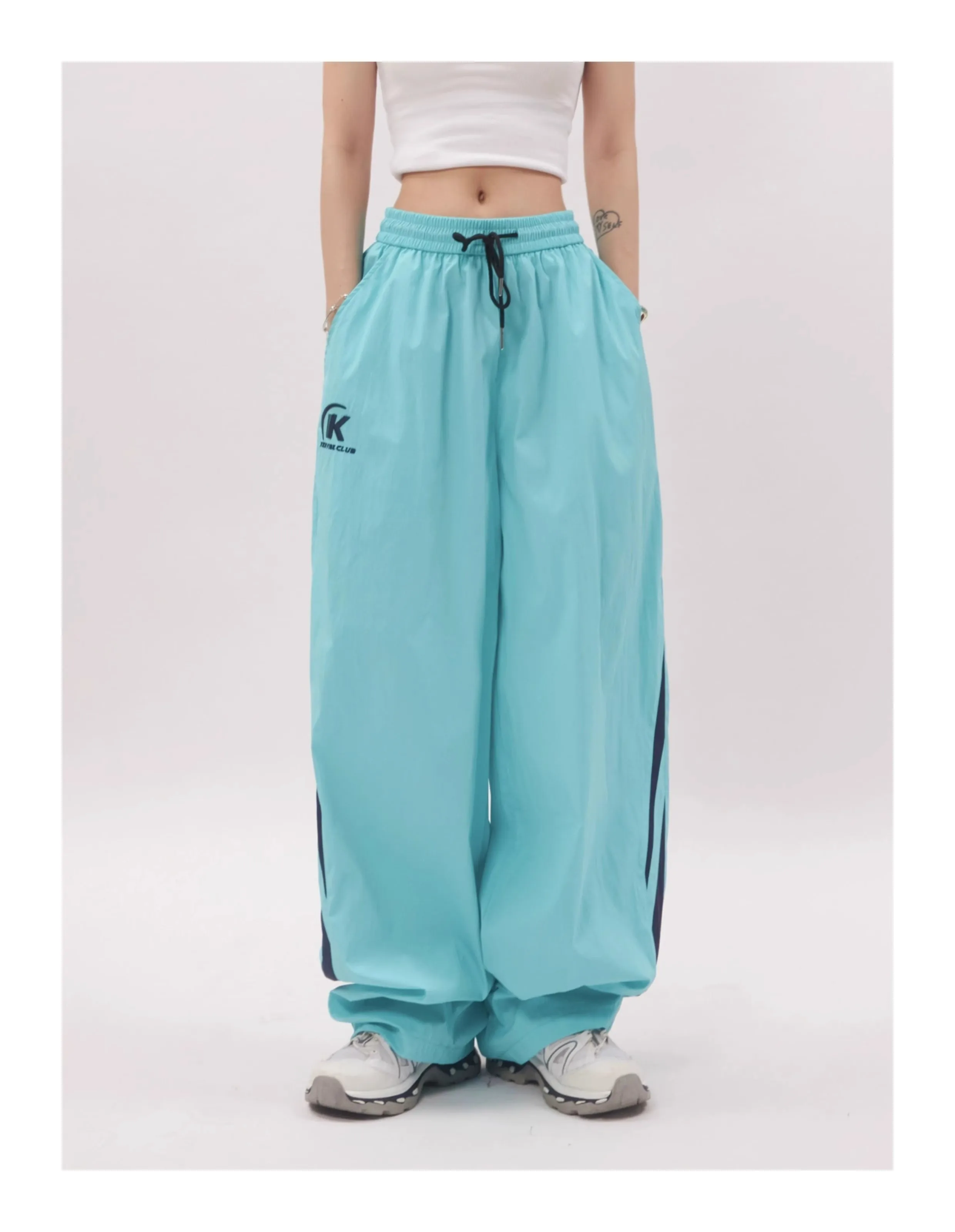 

Drawstring tied pocket workwear pants dopamine new loose slimming straight leg pants high waisted women 2024 new summer
