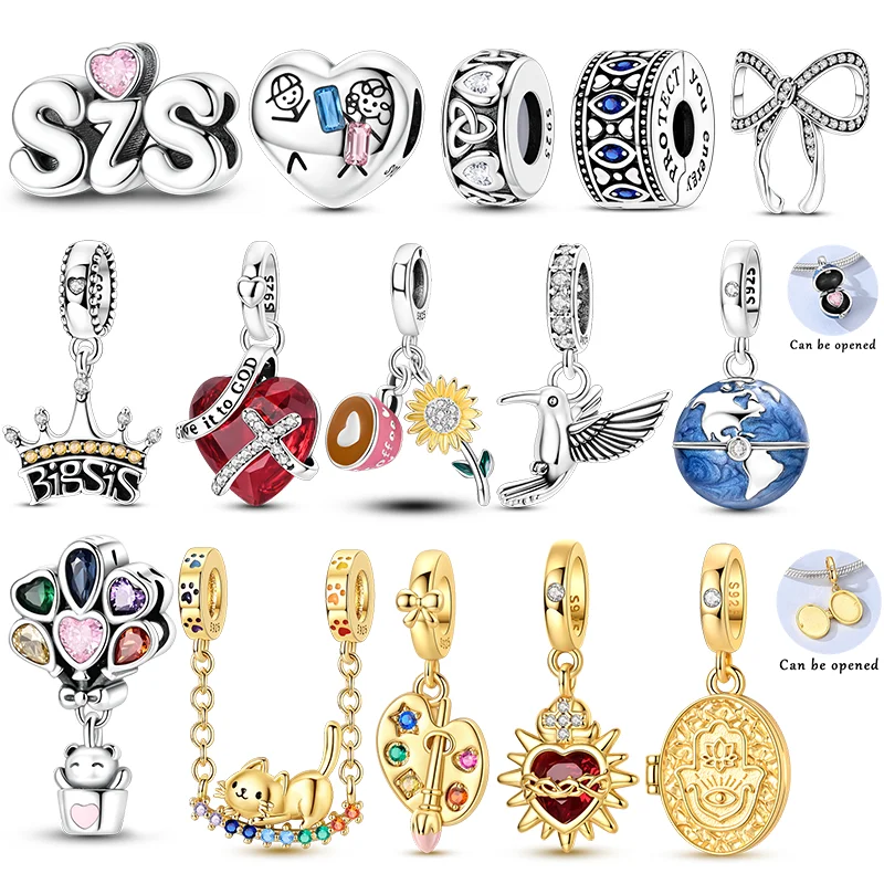 New In 925 Sterling Silver Charms Beads Hot Air Balloon Bear Bird Cat Family Pendants Fit Original Bracelet Women Jewelry Gift