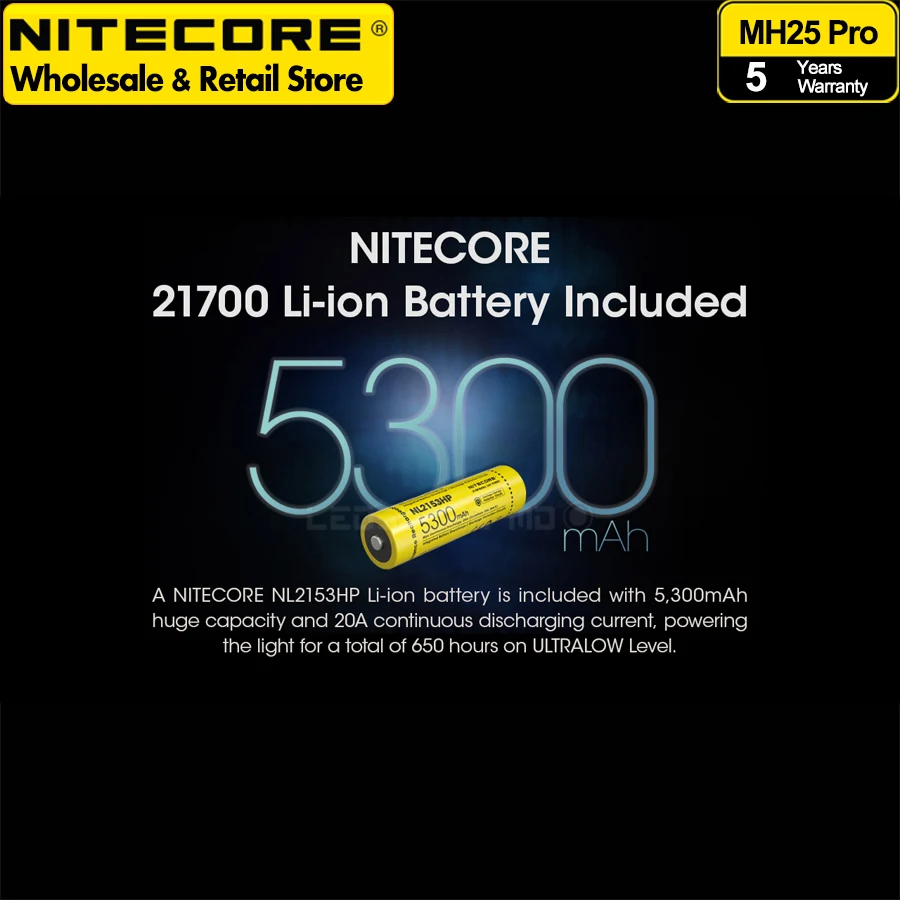 مصباح يدوي NITECORE MH25 Pro طويل المدى للغاية 3300 لومن USB-C قابل لإعادة الشحن مع بطارية ليثيوم أيون 5300 مللي أمبير في الساعة