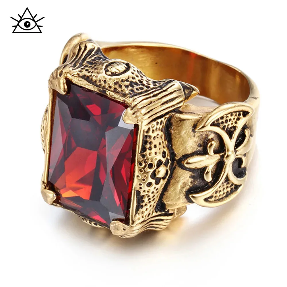 Hand Jewelry European And American Retro Titanium Steel Neo-gothic Style Multi-color Gemstone Men\'s Ring Ax Rings
