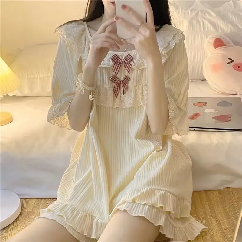 Women\'s Summer Pajamas Two-Piece Set Of Female New Princess Style Pajamas Bow Short-Sleeved Shorts Loose Casual Homewear