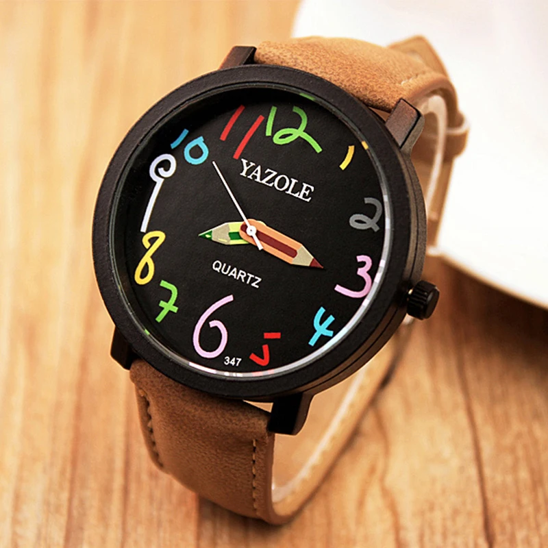 YAZOLE Fashion Creative Pencil Needle Watches Men Large Dial Men's Quartz Wristwatches Leather Band Casual Sport Mens Watch