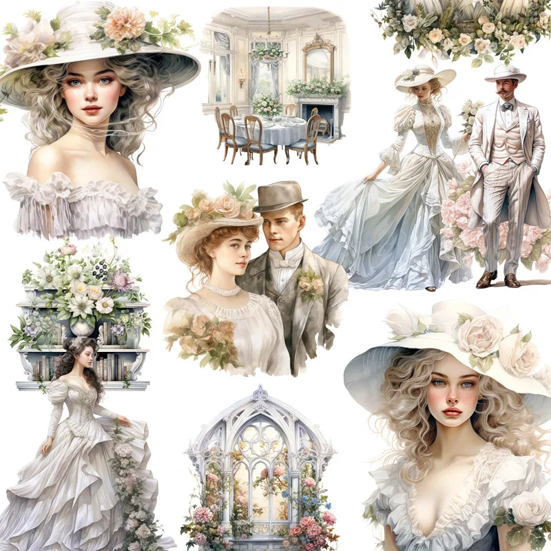 

12 шт./упаковка, декоративные наклейки «Виктория 18-го века»