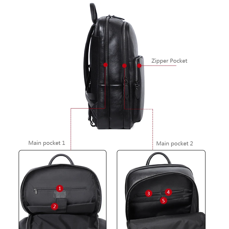 Business Men Backpack First Layer Cowhide Men\'s Bag Genuine leather Schoolbag Large Capacity 15.6 Inch Laptop Travel Backpack