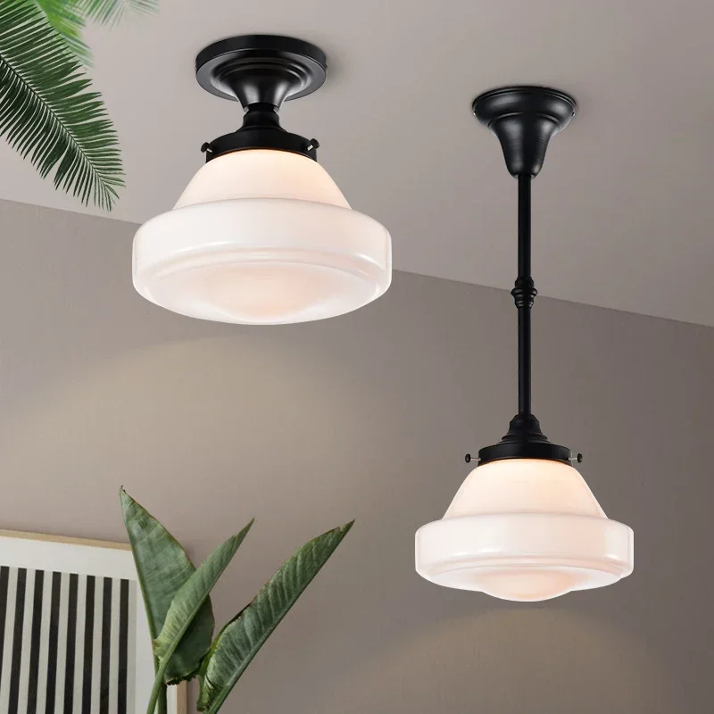 Schoolhouse Pendant Lamps Vintage Mid Century  for Bedroom Kitchen Study Room Milky White Glass Light Indoor