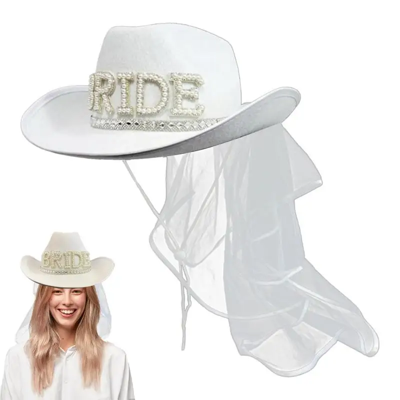 Bridal Cowboy Hat Rhinestone White Cowgirl Hat Wedding Bridal Shower Decoration Cowgirl Hat For Weddings & Showers Play Dress-Up