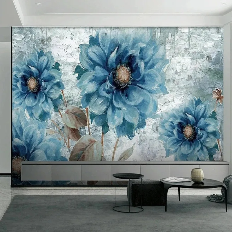 

European Vintage Style Oil Painting Wallpaper Wall Mural Floral Wall Art Print for Living Room Home Decor Background