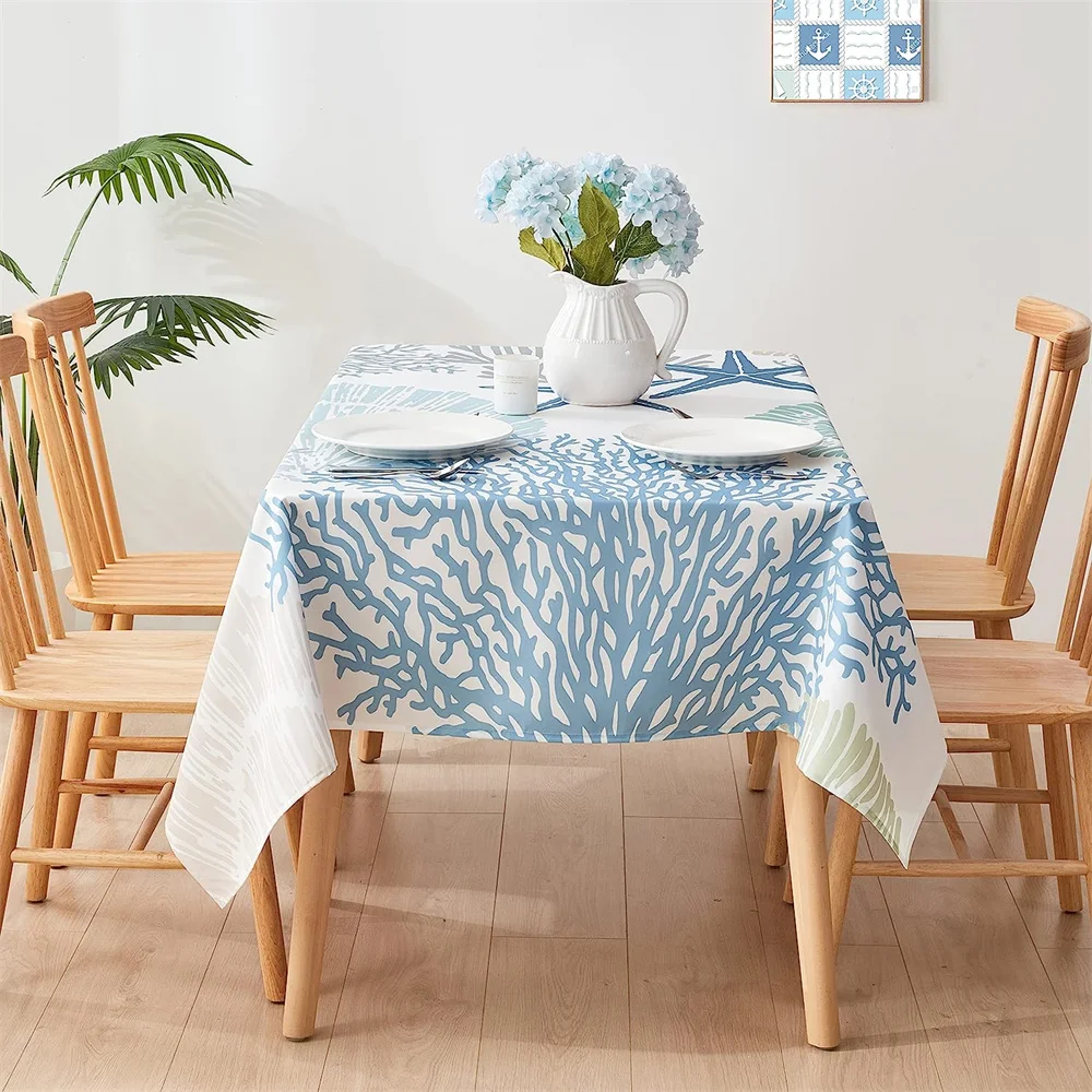 Starfish coral tablecloth Fresh sea life Blue tablecloth Waterproof decoration for family daily banquet table