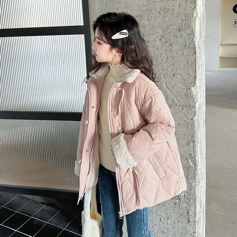 2025 New Winter Girls' Thermal Fluffy Coat Thickened Cotton Jacket for Tween Girls Stylish Thermal Winter Wear
