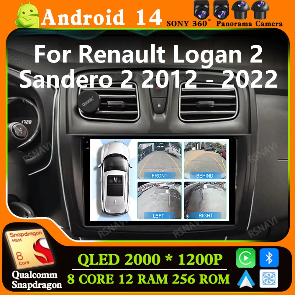 

Andoird 14 Автомобильный радиоприемник для Renault Logan 2 Sandero 2 2012-2019 навигационный проигрыватель Viedo стерео 4G LTE мультимедийный DSP BT GPS 2DIN