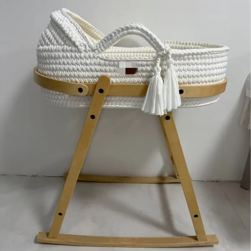 Crocheted Cross-Border Best-Selling Cotton Moses Basket Handwoven Newborn Strap Bag Portable Handbag Color