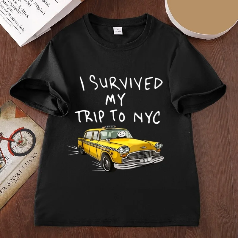 I Survived My Trip To NYC T-Shirt Men Women Funny Y2K Horror Graphic Tee Cotton Short Sleeve Round Neck Printed Tshirts Clothes