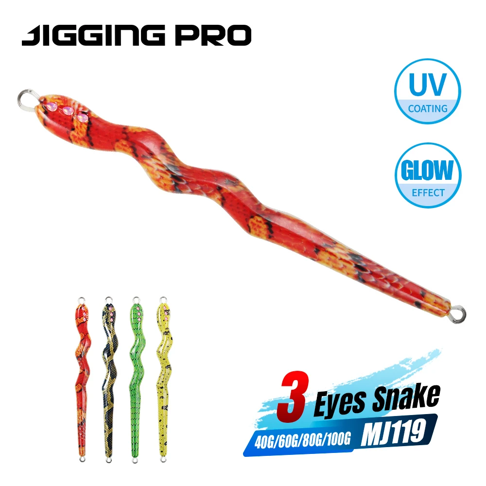 JIGGING PRO Snake Shape Metal Jig 40g-100g UV Luminous Long Cast Shore Offshore Jigging Fishing Lure for Saltwater Predator Fish