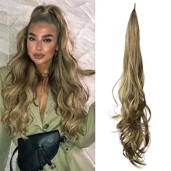 Synthetic Flexible Wrap Around PonyTail 32inches Frosted Length  Ponytail Extensions Blonde Hairpieces For Women Daily Use