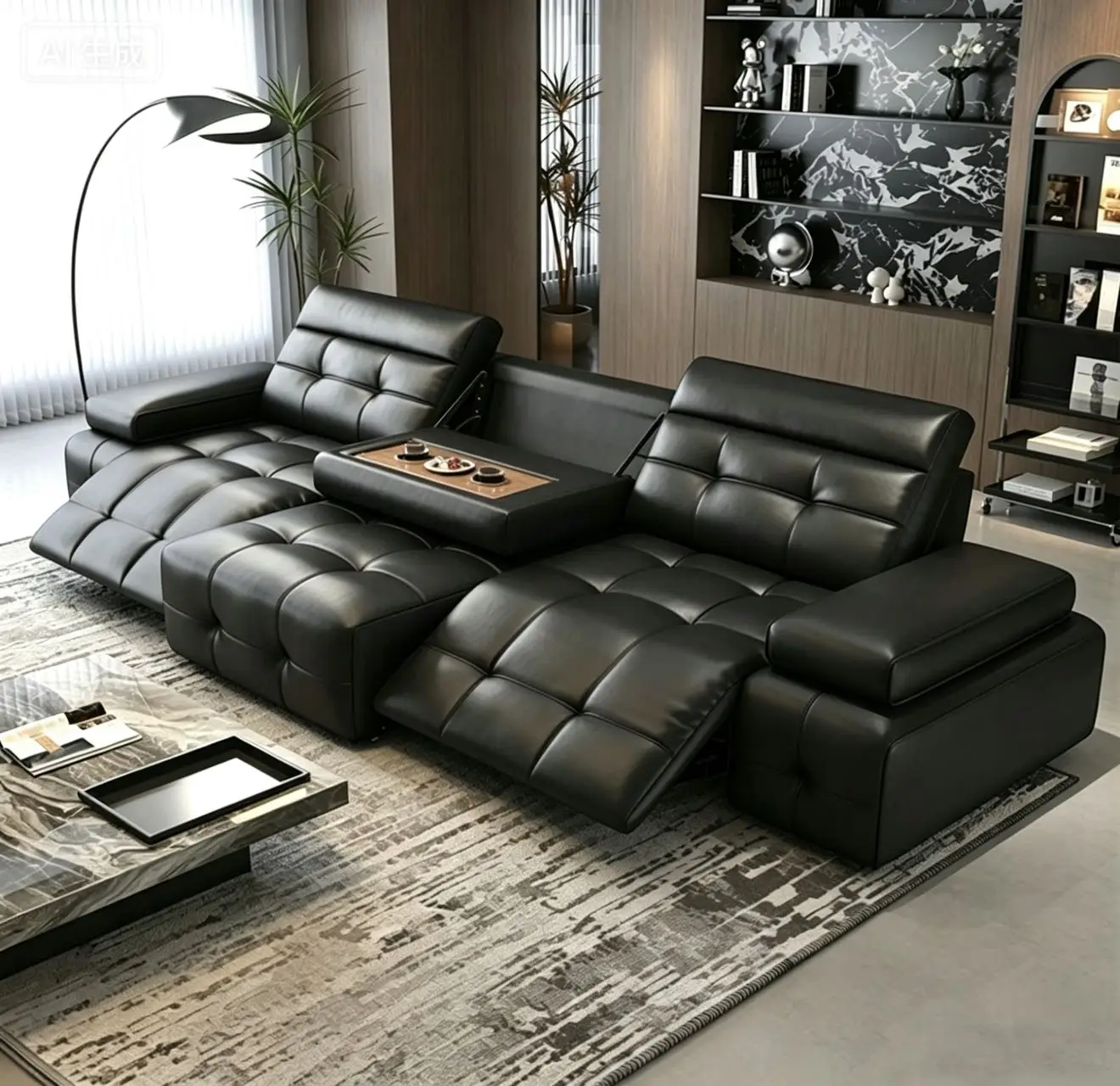 

Convertible Power Sectional Sleeper Sofa, Modern Electric Reclining Sofa Bed, Modular Genuine Leather Couch,Home Theater Seating