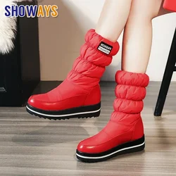 Red Winter Women Fur Snow Boots Black Blue Waterproof Down Thick Heels Casual Outdoor Ladies Warm Plush Mid-calf Platform Boots
