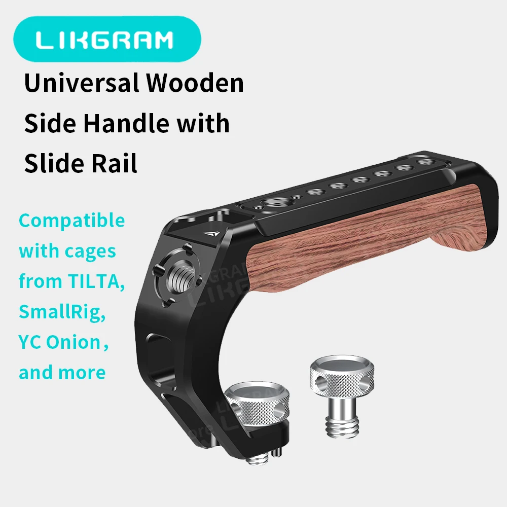 

Camera cage top handle Wooden Includes both 1/4-inch and 3/8-inch screws Compatible with cages from TILTA, SmallRig JN-107