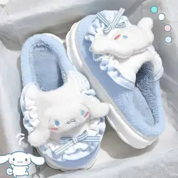 Sanrio Cinnamoroll Hello Kitty Kuromi Cotton Slippers Cartoon Cute Winter Indoor Home Slippers Thick Sole Keep Warm Cotton Shoes