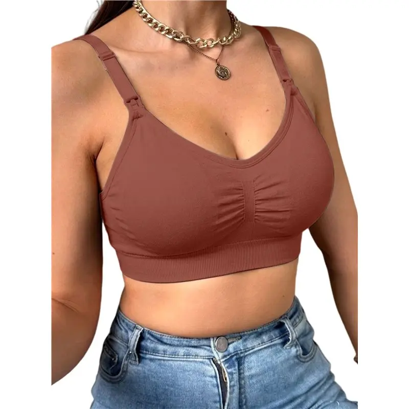 B78B-Women's Front Rupled Clip Down Back Hook Maternity Wireless Feeding Bra