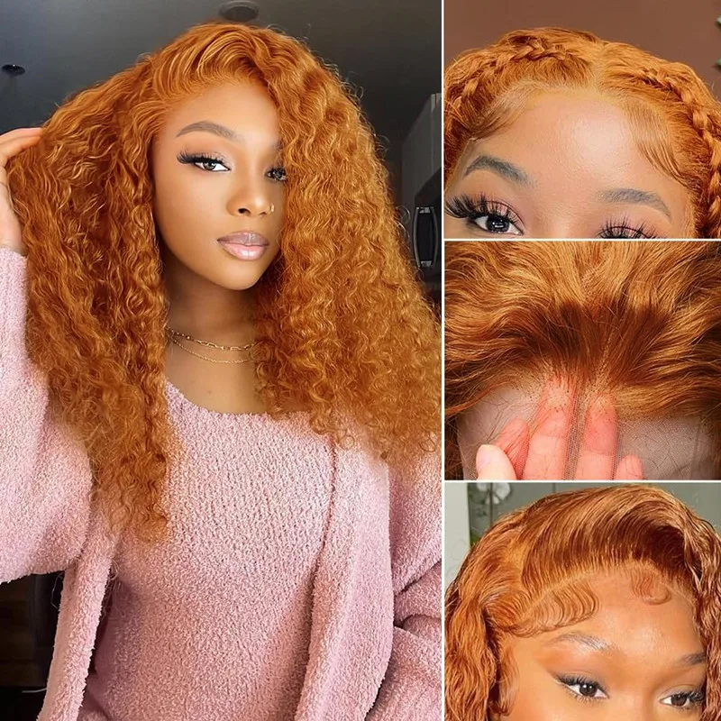 30 Inch Orange Ginger Lace Front Wig Human Hair Curly Lace Front Human Hair Wig Deep Wave 13X6 Hd Lace Frontal Wigs Pre Plucked