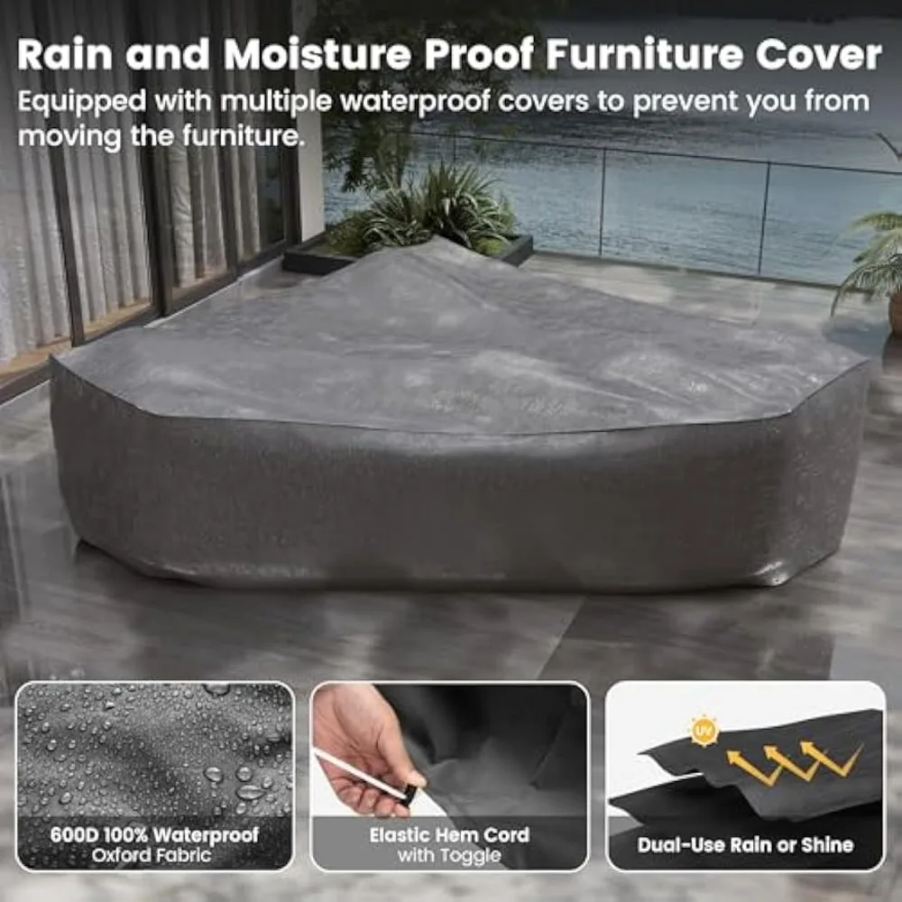 Conjunto de sofá secional externo com apoio de braço de 8 polegadas, móveis de conversa de vime de 6 peças para pátio