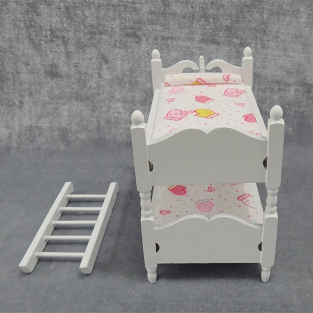 BAAA-1:12 casa de bonecas em miniatura crianças quarto móveis beliche 1:12 casa de boneca decoração fingir jogar móveis brinquedo (luvas rosa)