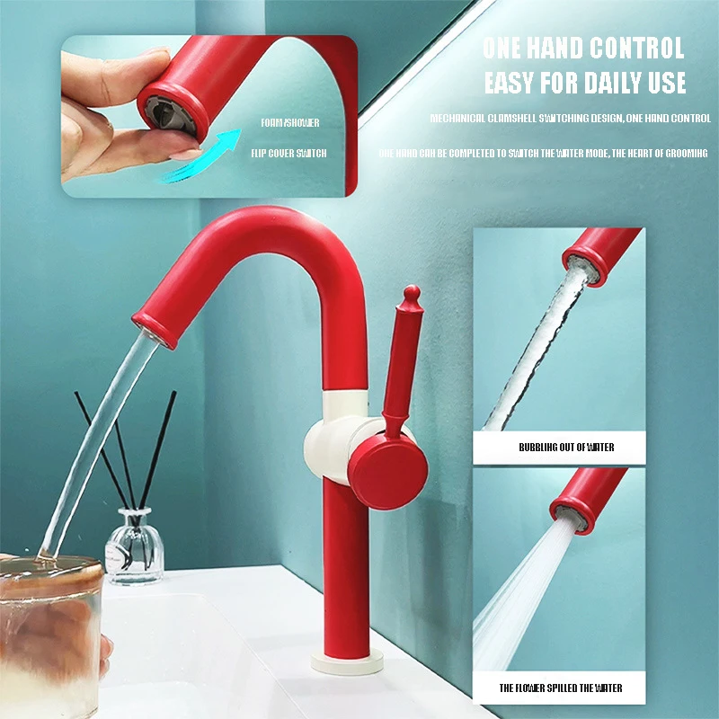 

Fashionable New Magenta 304 Stainless Steel Rotary Two Cold And Hot Water Basin Faecet