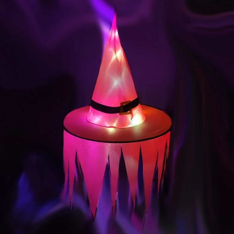

Светодиодная подсветка шляпы ведьмы с зубчатыми полями, светящийся костюм ведьмы на Хэллоуин, аксессуар для праздничного стола, центральная часть для женщин, жуткий декор