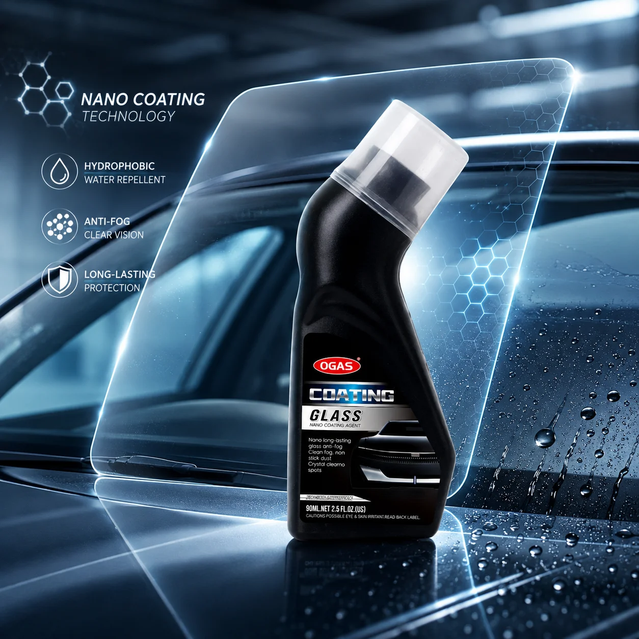 Car Glass Anti Fog Spray 90ml, 180‑Day Long Lasting Nano Coating Anti‑Fog Water Repellent for Windshield Rearview Mirror Helmet