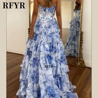RFYR A Line Floral Prom Vestidos De Novia Pleated Elegant Prom Dress 2025 Floor Lenght Party Dress for Women فساتين السهرة 2