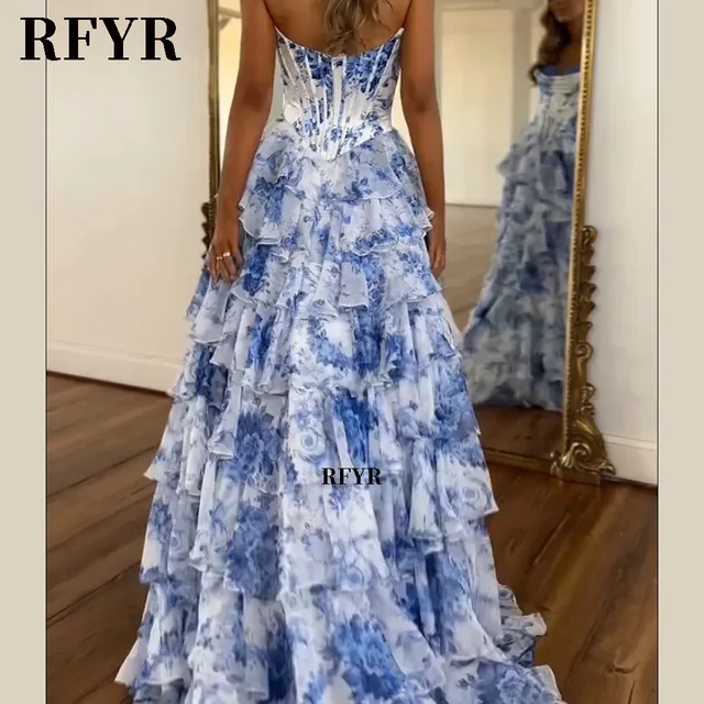 RFYR A Line Floral Prom Vestidos De Novia Pleated Elegant Prom Dress 2025 Floor Lenght Party Dress for Women فساتين السهرة 2 RFYR A Line Floral Prom Vestidos De Novia Pleated Elegant Prom Dress 2025 Floor Lenght Party Dress for Women فساتين السهرة 2