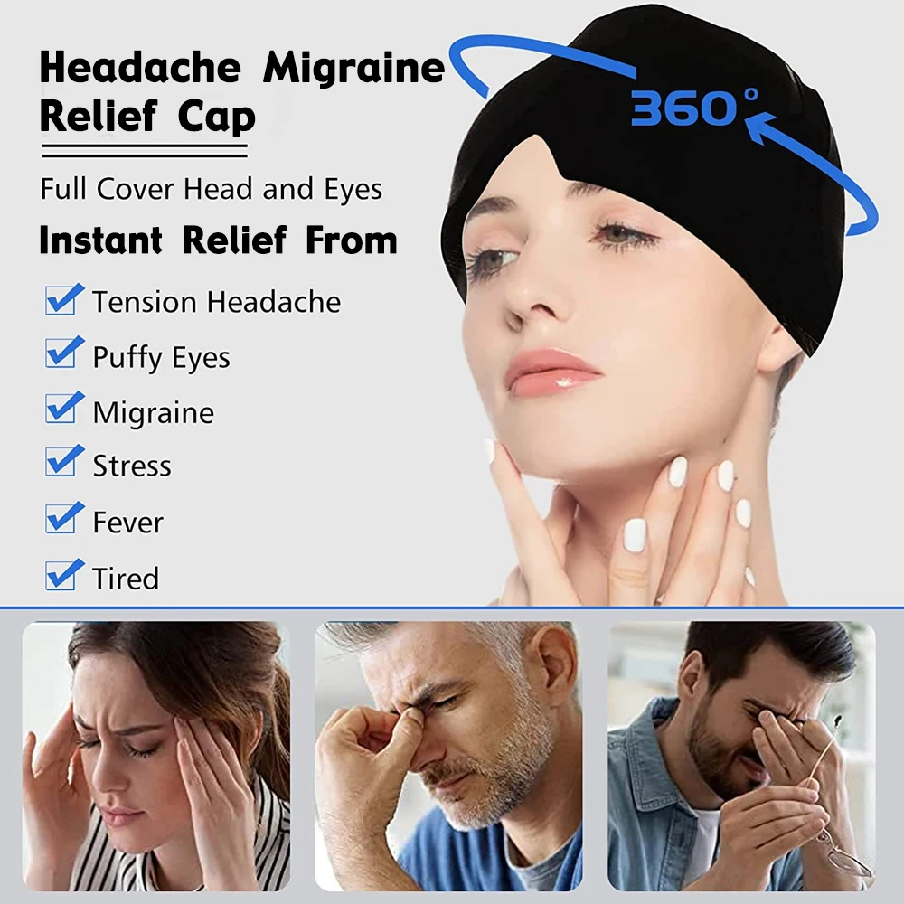 Double Layer Gel Ice Headache Migraine Relief Hat Hot Cold Therapy Cap Head Wrap Pack Mask Tension Sinus Stress 360 Degree Gel