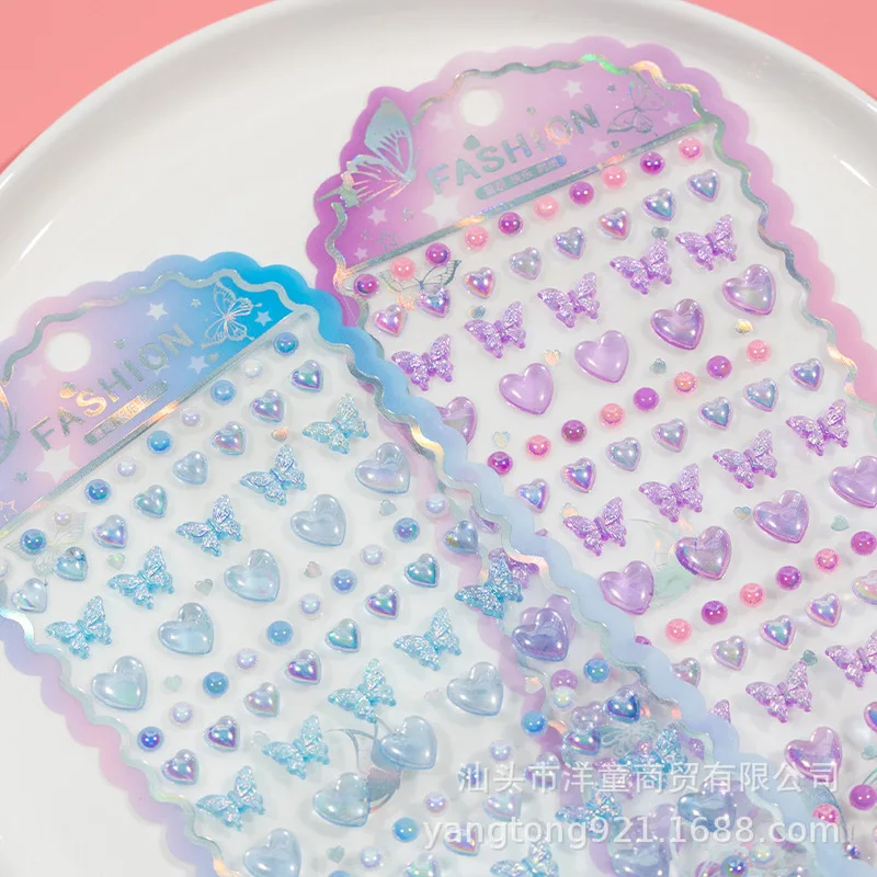 4 stks Creatieve Mooie Vlinder Liefde Kristal Sticker Diy Stereo Handboek Decoratieve Dagboek Sticker Kawayi