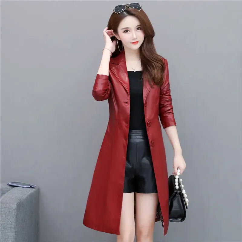 2023 Top Compound Lamsleer Lederen Jas Gratis Wassen Pu Vrouwen Kleding Trench Lange Faux Bontjas Streetwear Casaca Para Mujer