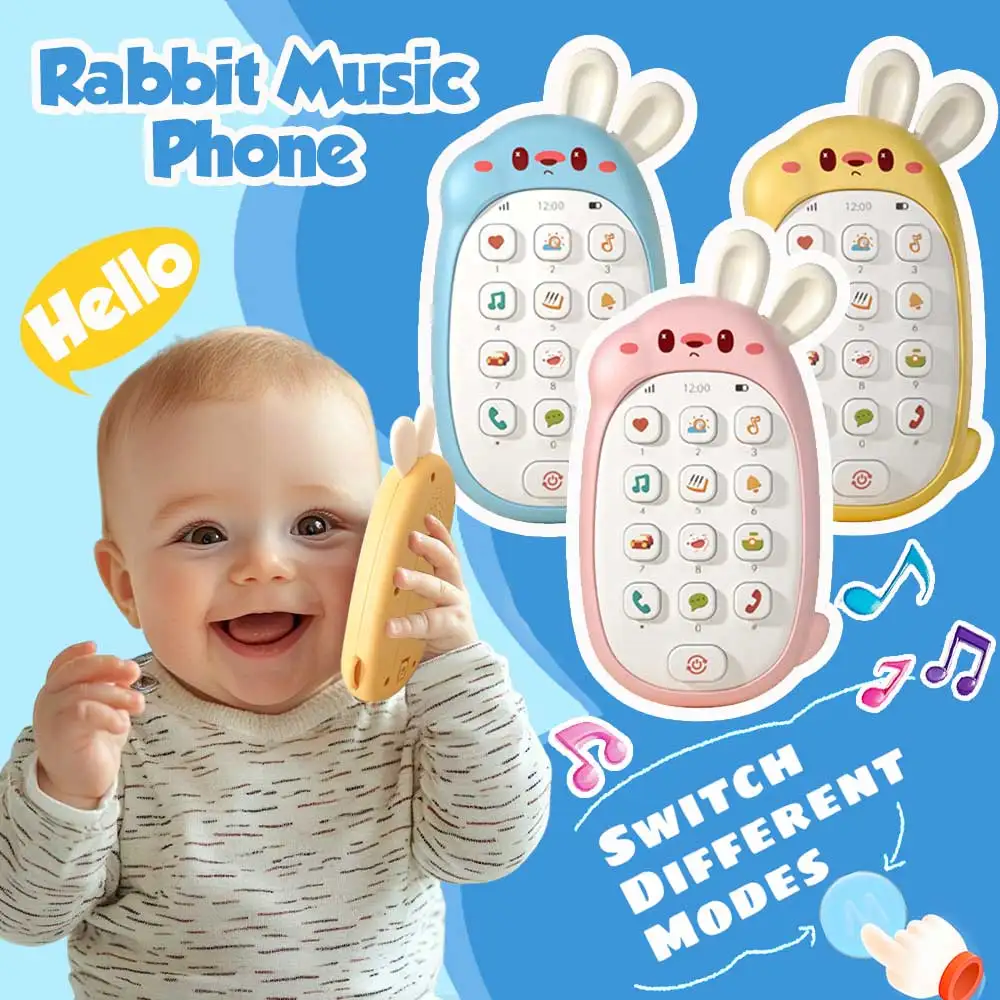 Children's Rabbit Phone Baby Toys, Music Sound Telephone Early Educational Montessori Toys for Toddler, Birthday Christmas Gift