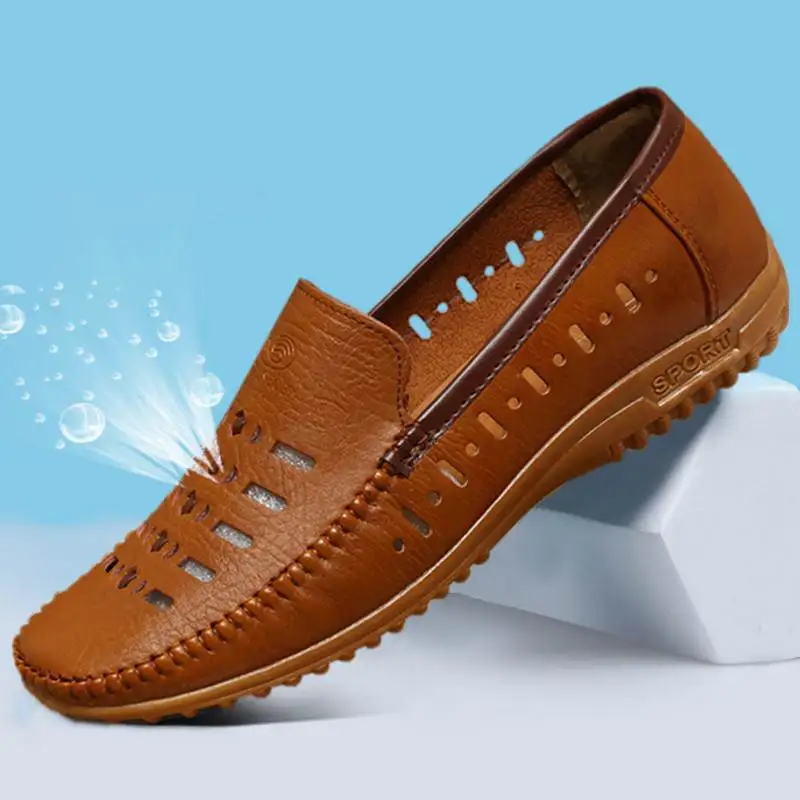 

Men's Summer New Casual Shoes Breathable Genuine Leather Trendy Sandals Hole Shoes Comfortable Sports Leisure Footwear