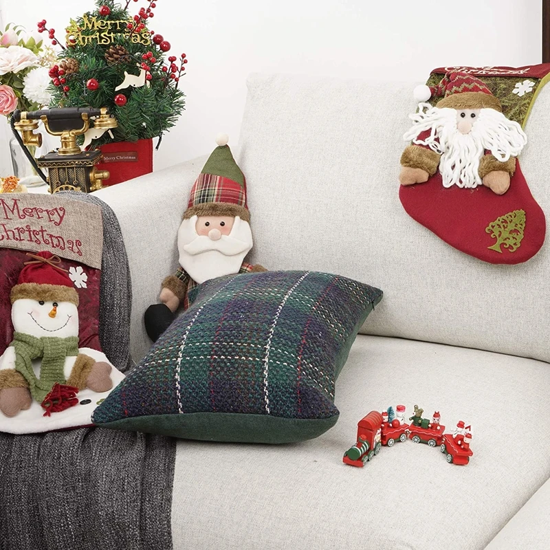 Inyahome Christmas Luxury Checkered Wool Nordic Pillow Case Series Knitting Wool Retro Cushion Cover Farmhouse Coussin Canapé