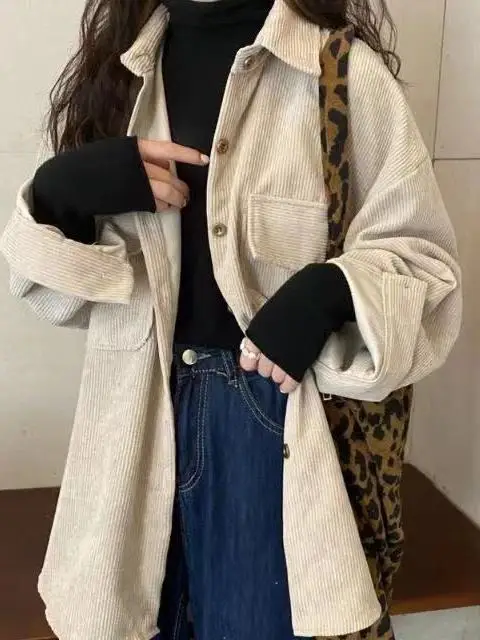 موضة جديدة ريترو تنوعا معطف واحد الصدر طوق سروال قصير قميص طويل الأكمام المرأة الأعلى #1