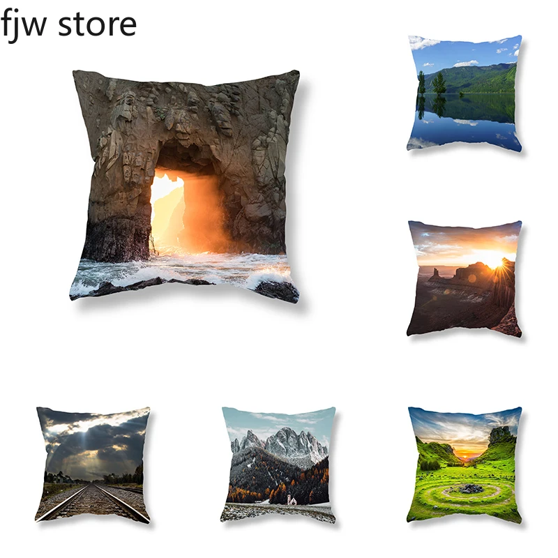 

Natural Scenery Printing Pillow Cover Living Room Sofa Decoration Bedroom Bedside Office Seat Cushion Home