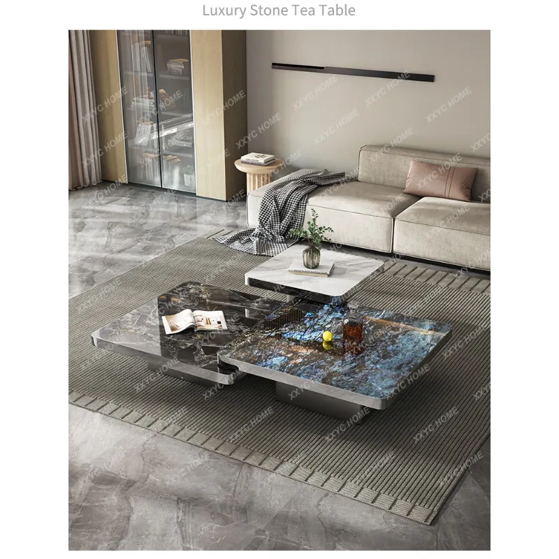 

Квадратный кофейный столик HMarble из микрокристаллического камня, легкий и роскошный, для гостиной, комбинированный, из каменной плиты.