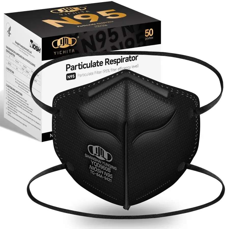 

Mask NIOSH Approved 50Pack, Particulate Respirator N95 Face Masks Universal Fit Individually Wrapped, Black