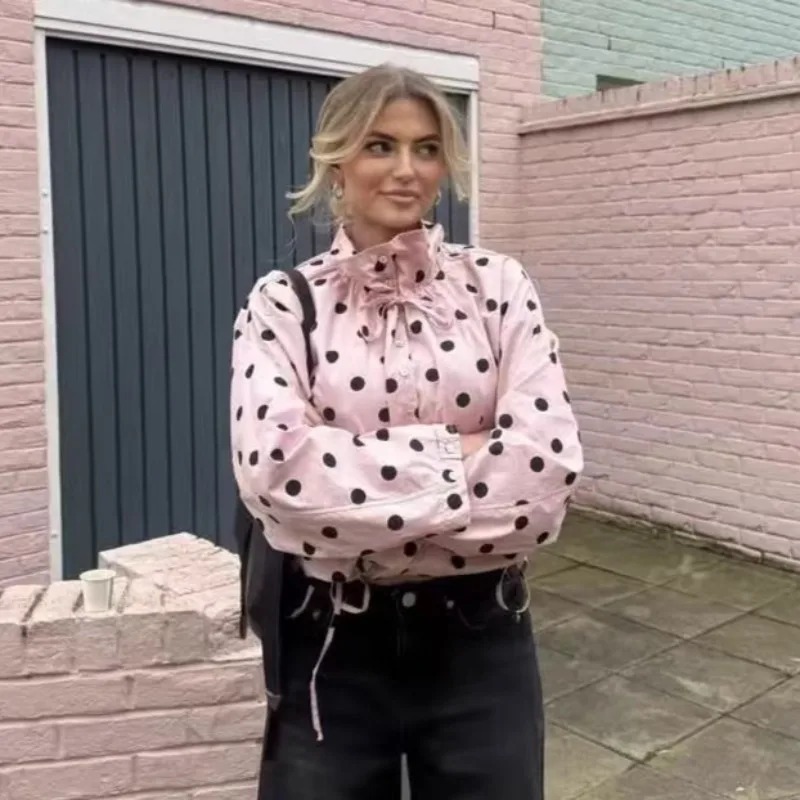 

Foreign Trade European American Women's Clothing Popular Spring Casual Versatile Stand-up Collar Long-sleeved Polka Dot Jacket