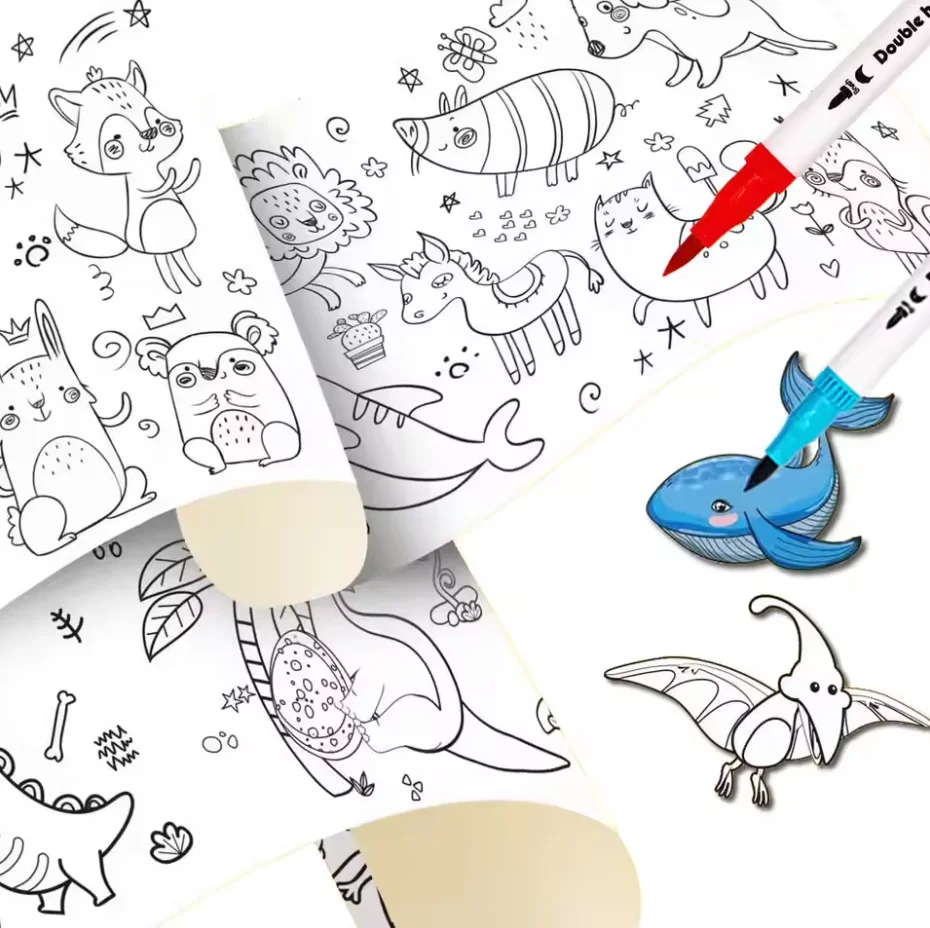 90cm Animals Canvas Children's Drawing Roll DIY Coloring Paper Roll Color Filling Graffiti Paper-cut Painting Educational School